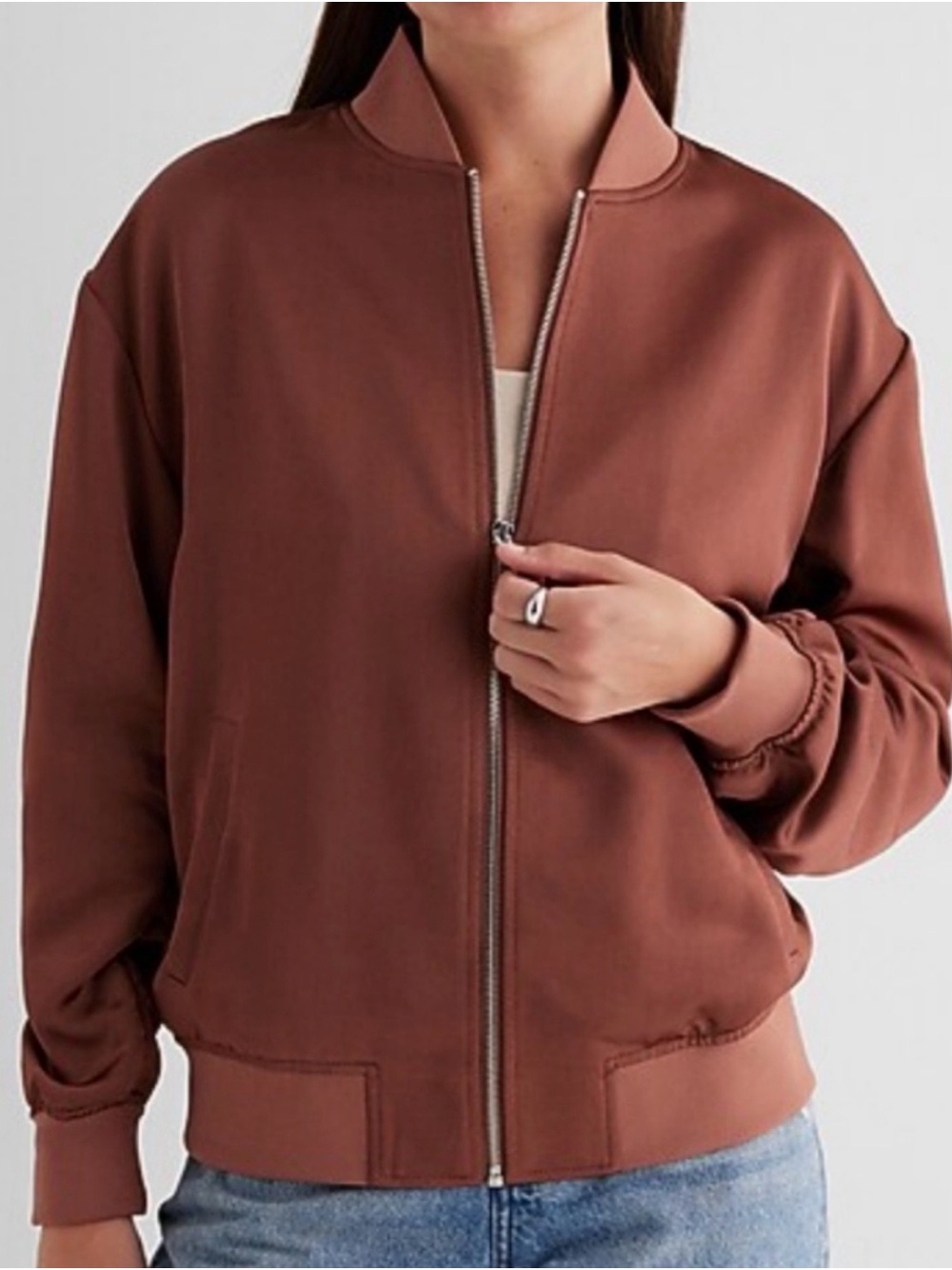 Womens Zip-Front Bomber Jacket - Rust